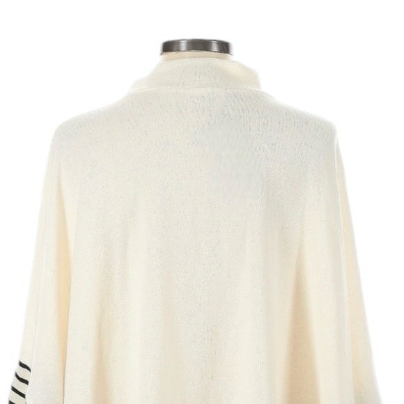 12PM By Mon Ami Turtleneck Sweater Size L NWOT Ivory Stripe Neutral Poncho - Picture 4 of 8